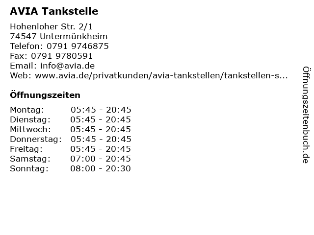 AVIA Tankstelle in Untermünkheim: Adresse und Öffnungszeiten