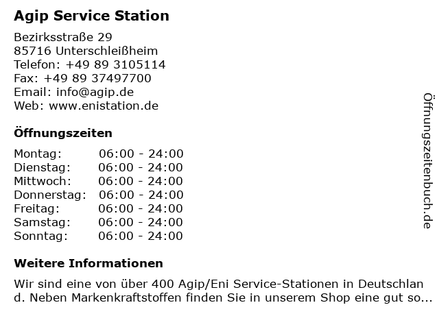 Agip Service Station in Unterschleißheim: Adresse und Öffnungszeiten