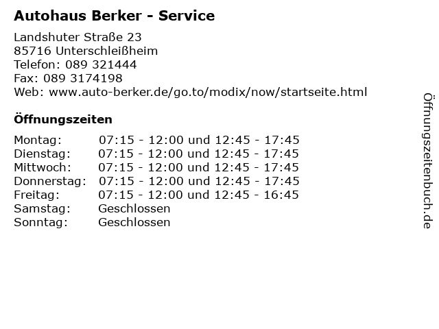 Autohaus Berker - Service in Unterschleißheim: Adresse und Öffnungszeiten