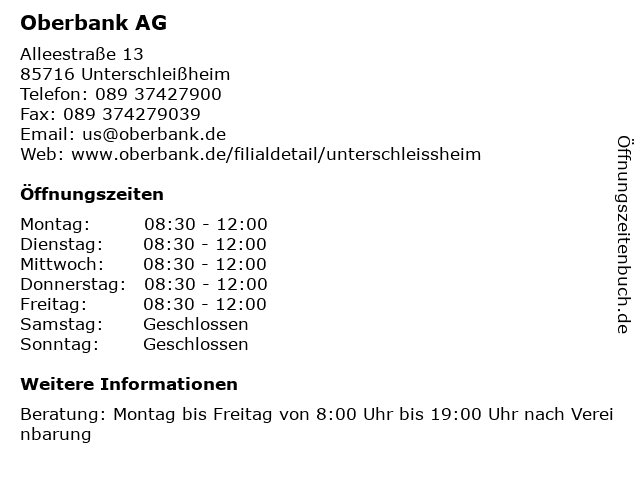 Oberbank AG in Unterschleißheim: Adresse und Öffnungszeiten