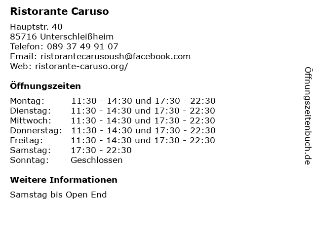 Ristorante Caruso in Unterschleißheim: Adresse und Öffnungszeiten