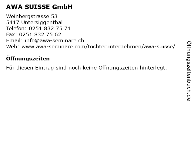 AWA SUISSE GmbH in Untersiggenthal: Adresse und Öffnungszeiten