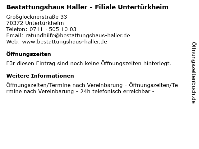 Bestattungshaus Haller - Filiale Untertürkheim in Untertürkheim: Adresse und Öffnungszeiten
