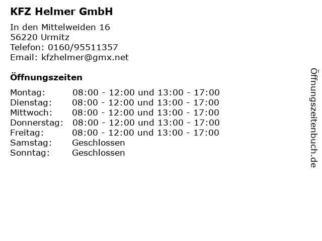 KFZ Helmer GmbH in Urmitz: Adresse und Öffnungszeiten