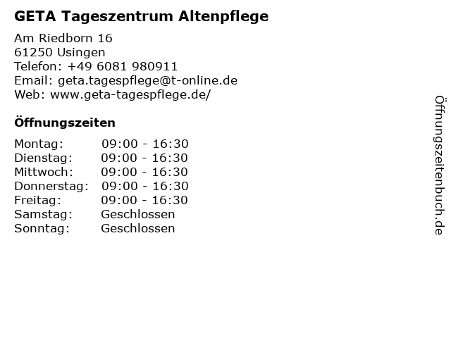 GETA Tageszentrum Altenpflege in Usingen: Adresse und Öffnungszeiten
