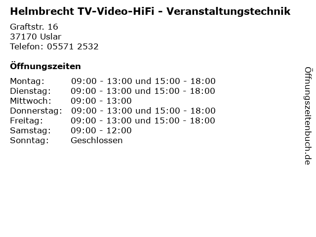 Helmbrecht TV-Video-HiFi - Veranstaltungstechnik in Uslar: Adresse und Öffnungszeiten