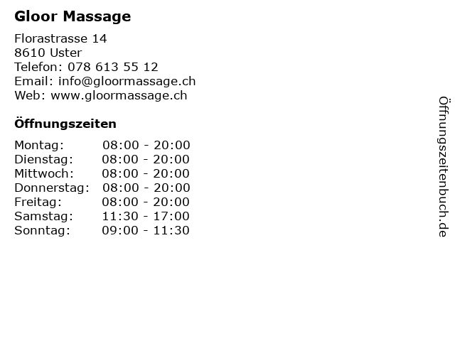 Gloor Massage in Uster: Adresse und Öffnungszeiten