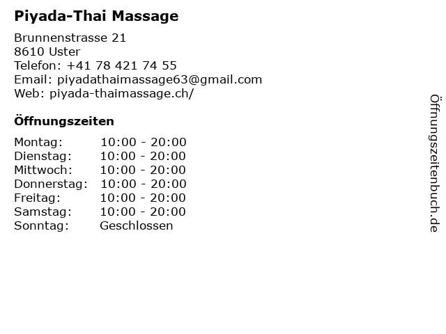Piyada-Thai Massage in Uster: Adresse und Öffnungszeiten