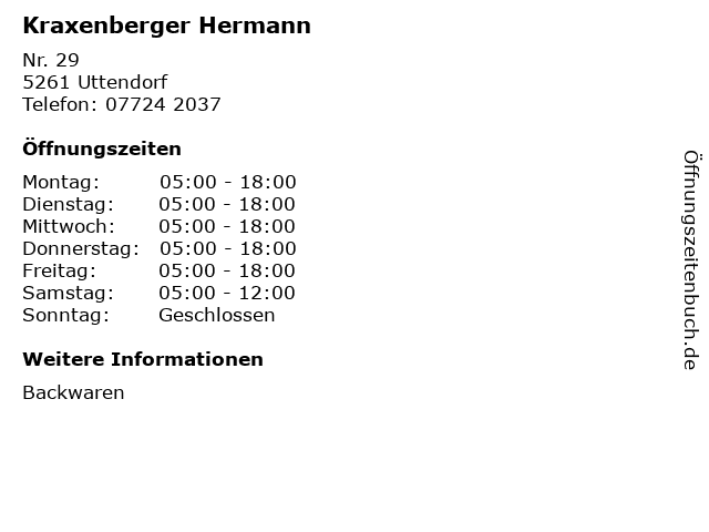 Kraxenberger Hermann in Uttendorf: Adresse und Öffnungszeiten