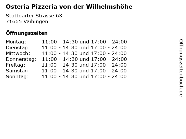 Osteria Pizzeria von der Wilhelmshöhe in Vaihingen: Adresse und Öffnungszeiten