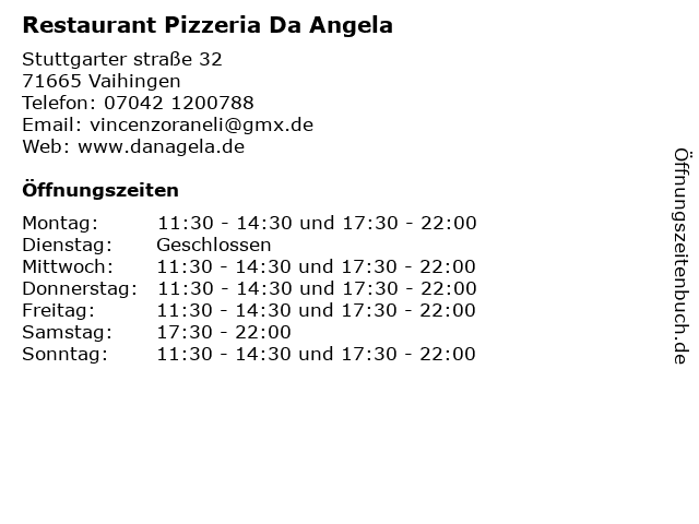 Restaurant Pizzeria Da Angela in Vaihingen: Adresse und Öffnungszeiten