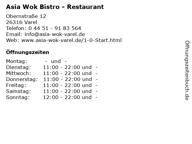 Asia Wok Bistro - Restaurant in Varel: Adresse und Öffnungszeiten