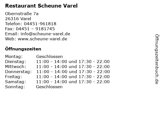 Restaurant Scheune Varel in Varel: Adresse und Öffnungszeiten