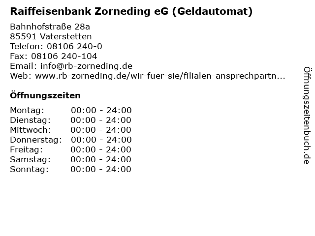 Raiffeisenbank Zorneding eG (Geldautomat) in Vaterstetten: Adresse und Öffnungszeiten
