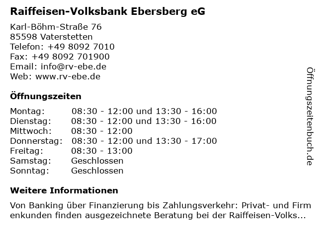 ᐅ Offnungszeiten Raiffeisenbank Zorneding Eg Geschaftsstelle