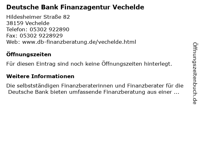 ᐅ Offnungszeiten Deutsche Bank Geldautomat Vechelde