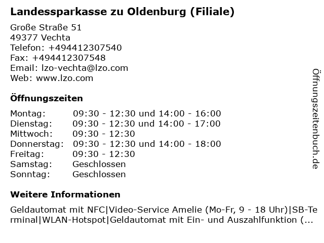 Landessparkasse zu Oldenburg (Filiale) in Vechta: Adresse und Öffnungszeiten