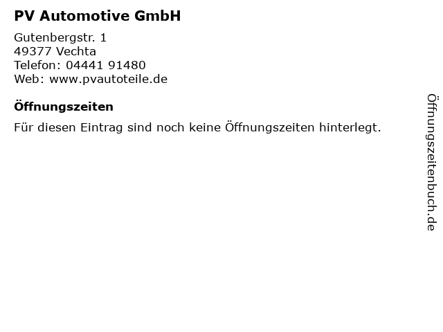 PV Automotive GmbH in Vechta: Adresse und Öffnungszeiten