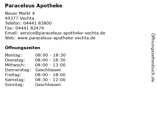 Paracelsus Apotheke in Vechta: Adresse und Öffnungszeiten