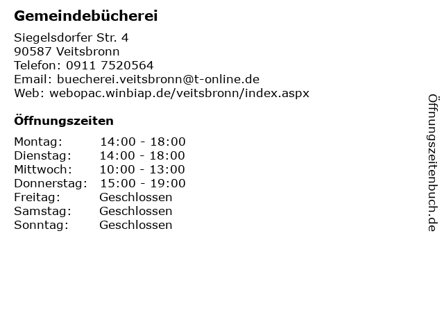 Gemeindebücherei in Veitsbronn: Adresse und Öffnungszeiten