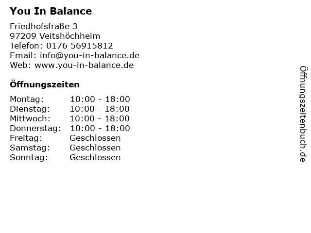 You In Balance in Veitshöchheim: Adresse und Öffnungszeiten