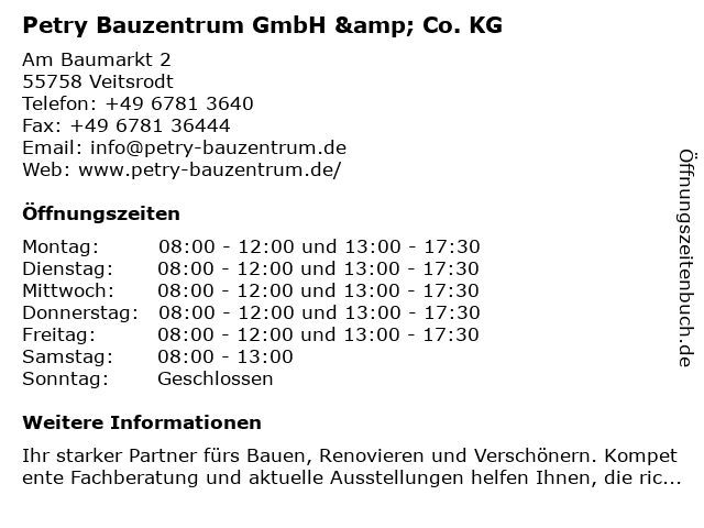 Petry Bauzentrum GmbH & Co. KG in Veitsrodt: Adresse und Öffnungszeiten