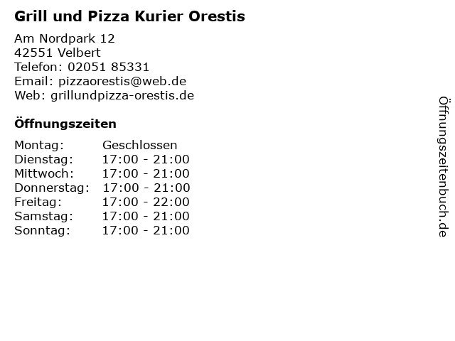 Grill und Pizza Kurier Orestis in Velbert: Adresse und Öffnungszeiten