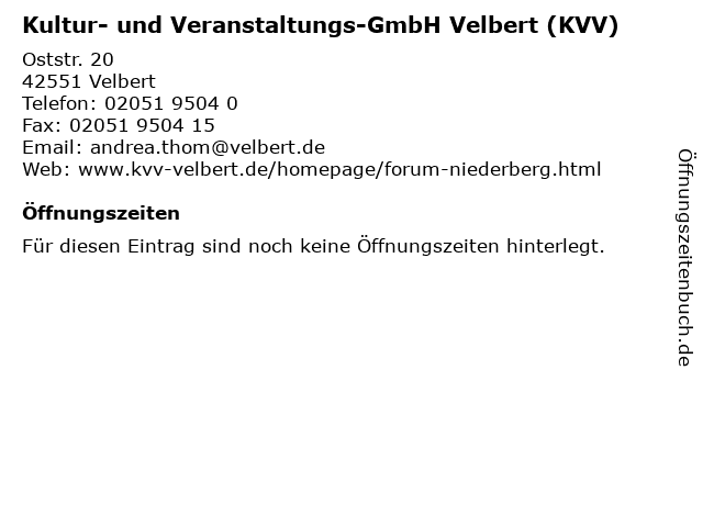 Kultur- und Veranstaltungs-GmbH Velbert (KVV) in Velbert: Adresse und Öffnungszeiten