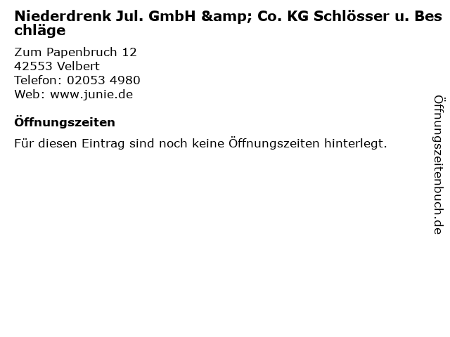 Niederdrenk Jul. GmbH & Co. KG Schlösser u. Beschläge in Velbert: Adresse und Öffnungszeiten