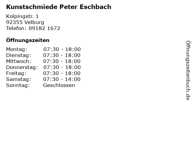 Kunstschmiede Peter Eschbach in Velburg: Adresse und Öffnungszeiten