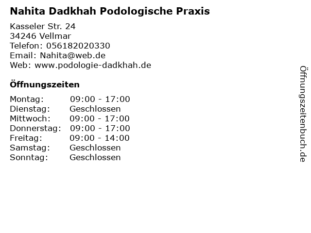 Nahita Dadkhah Podologische Praxis in Vellmar: Adresse und Öffnungszeiten