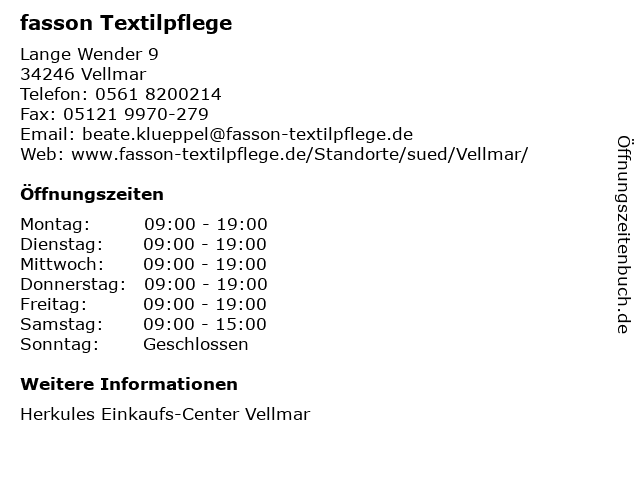 fasson Textilpflege in Vellmar: Adresse und Öffnungszeiten