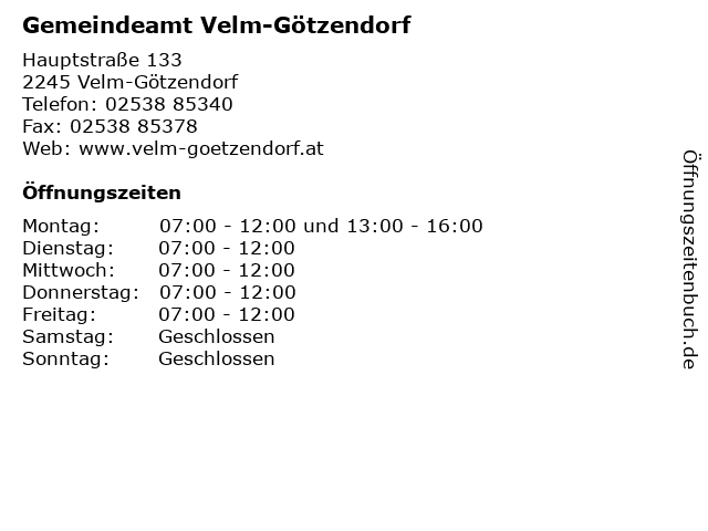 Gemeindeamt Velm-Götzendorf in Velm-Götzendorf: Adresse und Öffnungszeiten