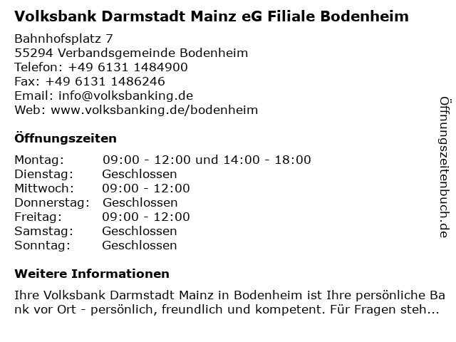 Volksbank Mainz Offnungszeiten