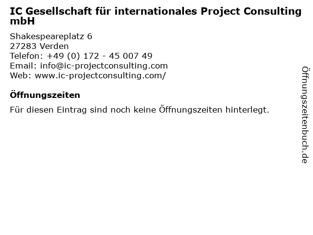 IC Gesellschaft für internationales Project Consulting mbH in Verden: Adresse und Öffnungszeiten