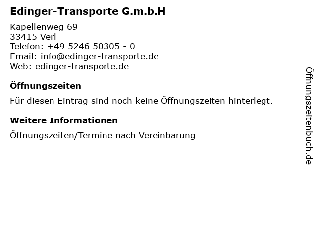 Edinger-Transporte G.m.b.H in Verl: Adresse und Öffnungszeiten