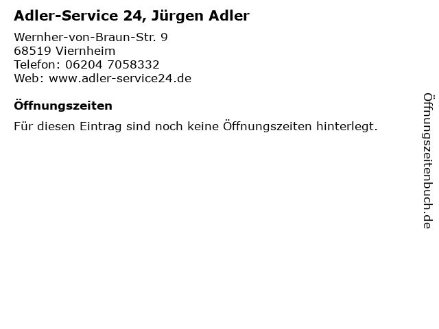Adler-Service 24, Jürgen Adler in Viernheim: Adresse und Öffnungszeiten