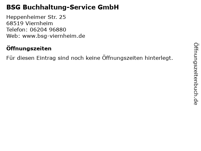 BSG Buchhaltung-Service GmbH in Viernheim: Adresse und Öffnungszeiten