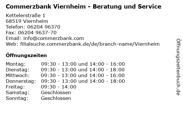 Commerzbank Viernheim - Beratung und Service in Viernheim: Adresse und Öffnungszeiten
