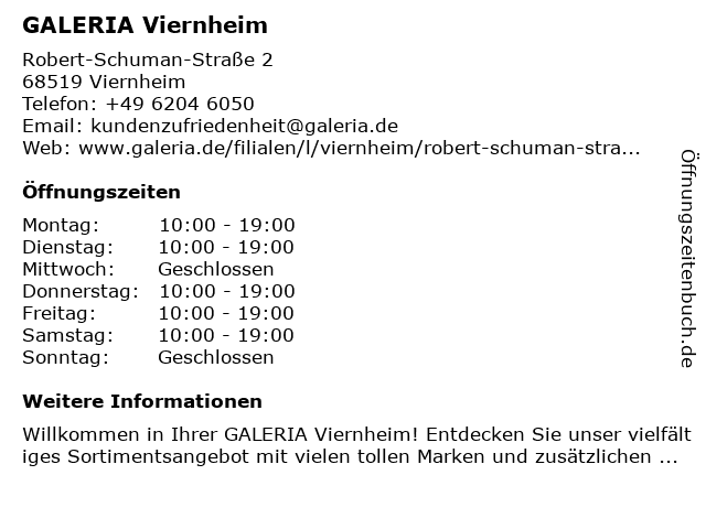 GALERIA Viernheim in Viernheim: Adresse und Öffnungszeiten