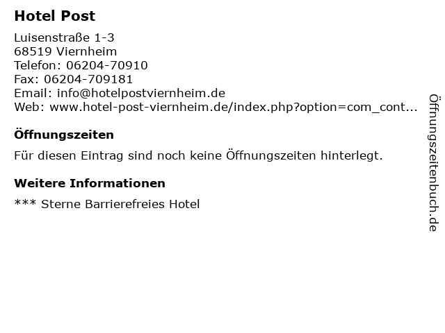 Hotel Post in Viernheim: Adresse und Öffnungszeiten
