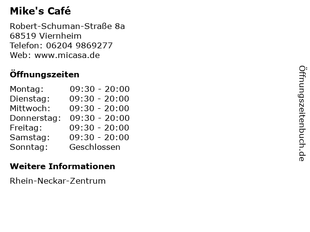 Mike's Café in Viernheim: Adresse und Öffnungszeiten
