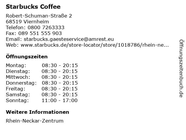 Starbucks Coffee in Viernheim: Adresse und Öffnungszeiten