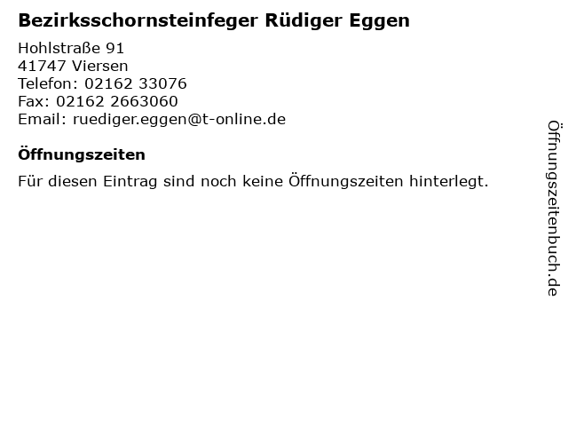 Bezirksschornsteinfeger Rüdiger Eggen in Viersen: Adresse und Öffnungszeiten