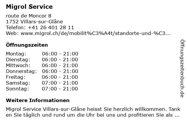 Migrol Service in Villars-sur-Glâne: Adresse und Öffnungszeiten