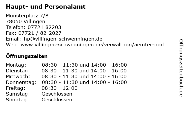 Haupt- und Personalamt in Villingen: Adresse und Öffnungszeiten