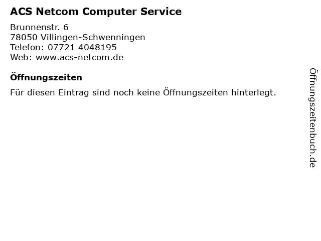 ACS Netcom Computer Service in Villingen-Schwenningen: Adresse und Öffnungszeiten