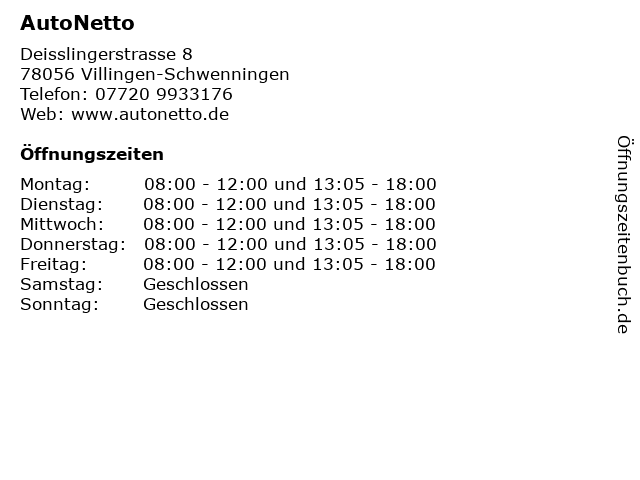 AutoNetto in Villingen-Schwenningen: Adresse und Öffnungszeiten