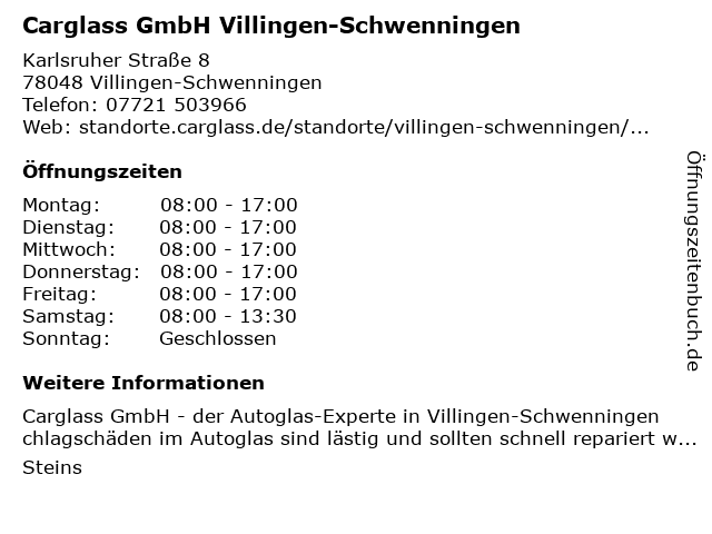 Carglass GmbH Villingen-Schwenningen in Villingen-Schwenningen: Adresse und Öffnungszeiten