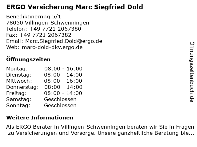 DKV Deutsche Krankenversicherung Marc Siegfried Do in Villingen-Schwenningen: Adresse und Öffnungszeiten